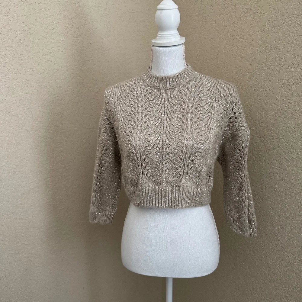 Brunello Cucinelli Cashmere Sequined Cropped Sweater XS - Picture 1 of 13